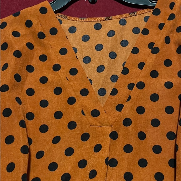 Chic V-Neck Polka Dot Blouse in Brown - Picture 2 of 3